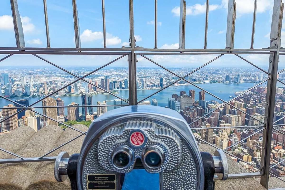 Binoculars on the 86th-floor observatory of the Empire State Building, tickets booked on Viator