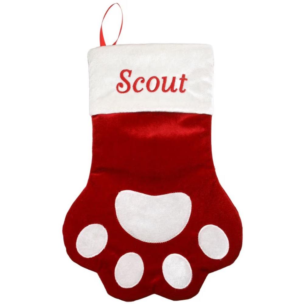 Personalized sherpa plaid dog stocking.