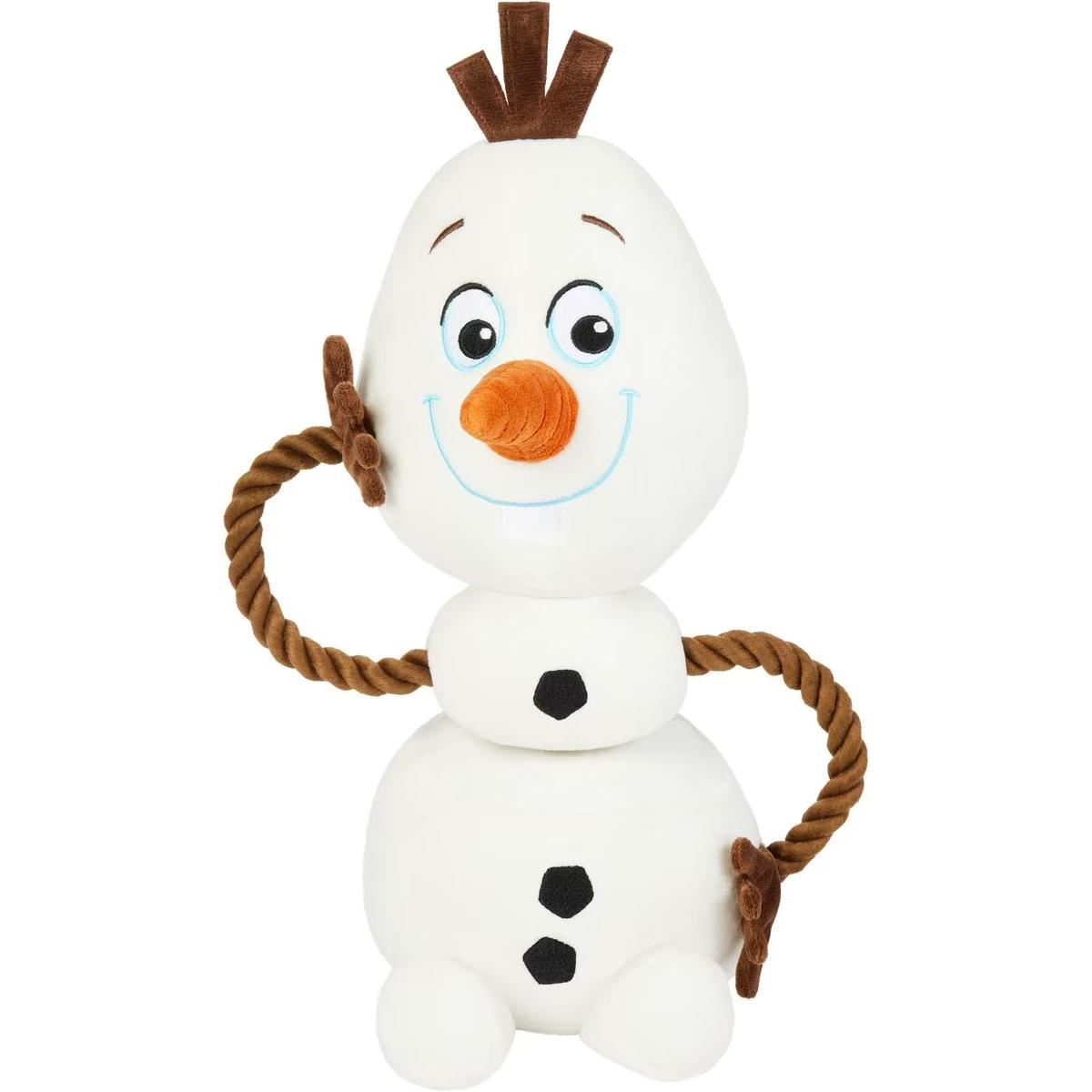 Plush Olaf squeaky toy with rope arms.